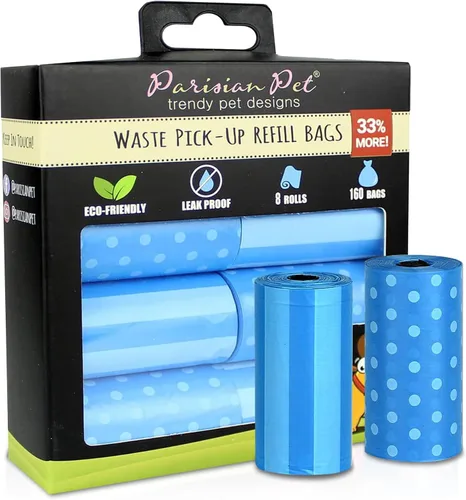 Vista 30 de Parisian Pet Bolsas ecológicas para excrementos de perro, 8 rollos, 20 bolsas por rollo, sin perfume, a prueba de fugas, perfectas para limpiar Casa