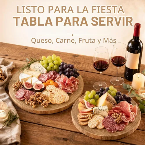 Vista 6 de Nicunom Paquete de 2 tablas grandes de madera para servir, 9"-10"/11"-12", tabla redonda para servidor de queso de madera, rebanadas de madera