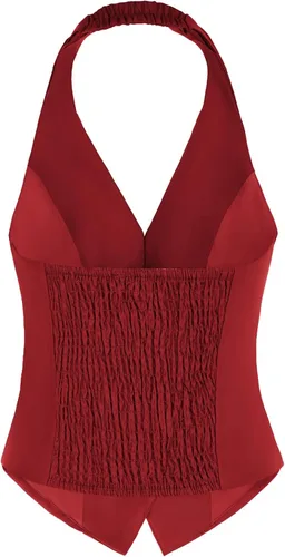 Vista 3 de Belle Poque Chaleco vintage para mujer, con solapa, cuello halter, con botones, con bolsillos