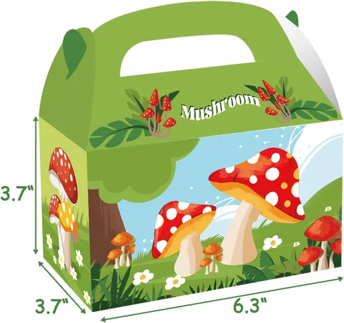 Vista 2 de Cieovo Paquete de 24 cajas de regalo de papel para fiesta de hongos, bolsas de dulces de fiesta de hongos, cajas de papel kraft para golosinas