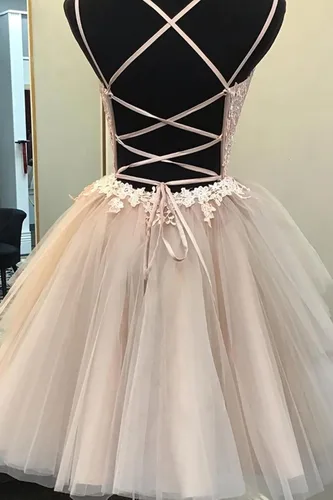 Vista 2 de JAEDEN Vestido de graduación para adolescentes 2025 corto - Vestidos DAMA para quinceañera de tul vestidos de fiesta de regreso a casa con encaje