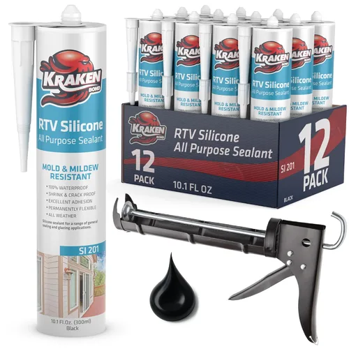 Vista 11 de Kraken Bond Sellador de silicona negro resistente al agua Cartucho de 100 a 10 onzas líquidas, RTV silicona para calafatear cocina y baño, todo uso