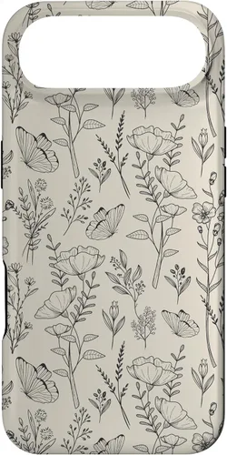 Vista 27 de Black & Cream Butterfly Meadow Botanical Wildflower Pattern Case for iPhone 17
