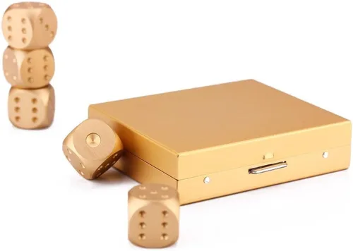 Vista 2 de eoocvt 5 en 1 Aleación de aluminio de precisión Metal sólido dados Poker Party Game Toy Portable Dice Hombre Novio Regalo - Cuadrado Oro