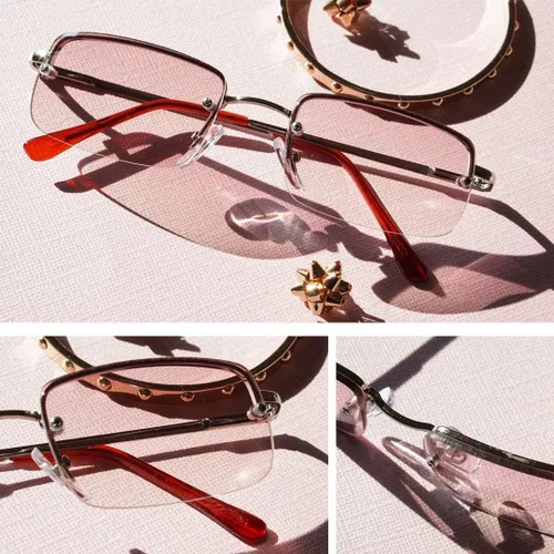 Vista 6 de Lentes de sol rectangulares de diseño clásico y minimalista ligero sin montura con marco de metal (transparente y tintado para cara XS) A124 A125