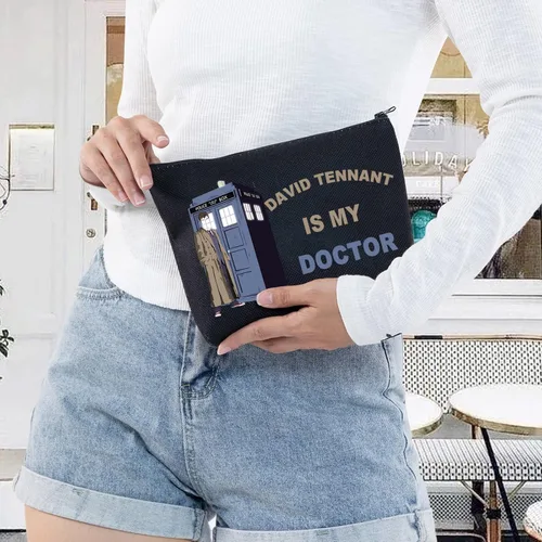 Vista 5 de LEVLO Bolsa de maquillaje cosmética con diseño de David Tennant, regalo para fanáticos de David Tennant Is My Doctor - Bolsa de maquillaje