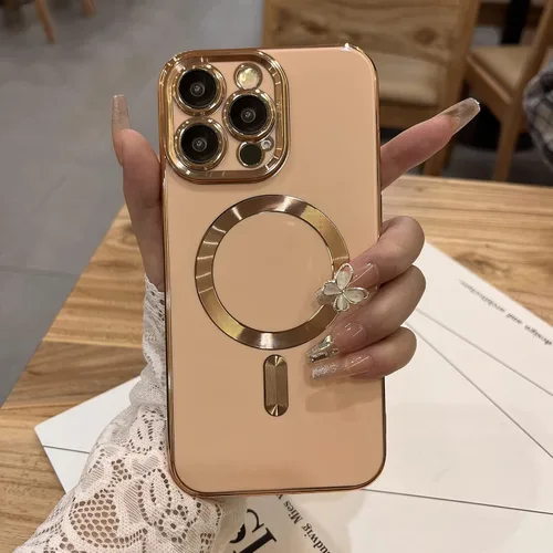 Vista 28 de OOK Magnatic - Funda para iPhone 11 Pro Max [compatible con MagSafe] protector completo de lente de cámara con borde electrochapado dorado, TPU