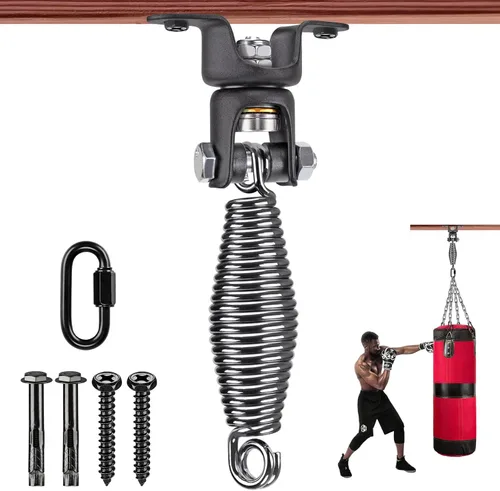 Vista 10 de BeneLabel Heavy Bag Ceiling Mount with Spring & Chains 360° Rotation Punching Bag Ceiling Hanger with Bearings Boxing Bags Holder Hardware with 2