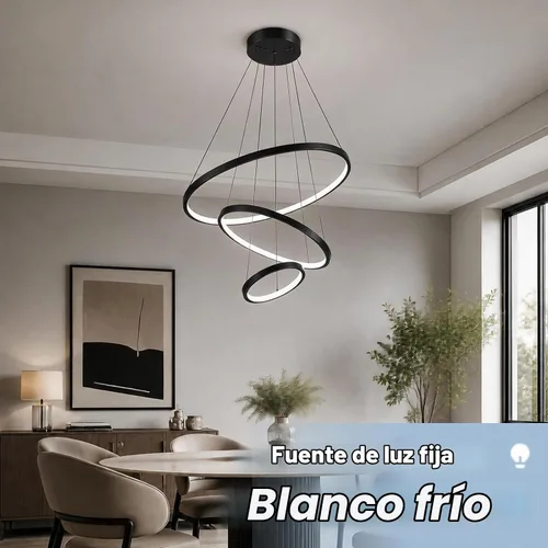 Vista 5 de LightInTheBox Lámpara colgante de 3 anillos para sala de estar, comedor, luz de techo moderna, diseño de círculo, 20+40+23.6 in, color = negro