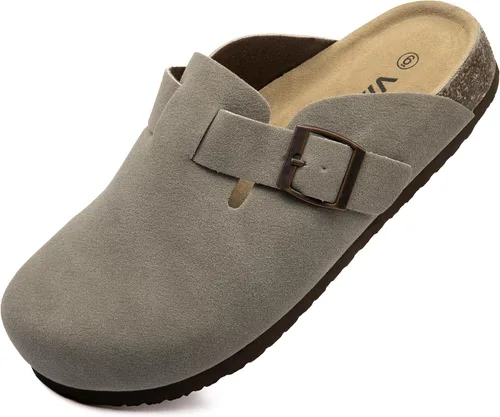Vista 7 de Zuecos de ante con plantilla de corcho, sandalias de patata, mules de confort con soporte de arco, chanclas cómodas de slip on