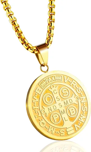Vista 2 de MAXVIN Collar con colgante de exorcismo de San Benito para hombre, acero inoxidable, cruz católica, protección de demonios, cazador de fantasmas