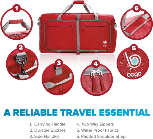 Vista 8 de Bago Bolsa de viaje para hombre y mujer, ligera, plegable, bolsa de lona para equipaje de 15.85 gal, 21.13 gal, y 26.42 gal (60 L, 80 L y 100 L)