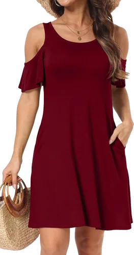 Vista 18 de Vestido de manga corta para mujer con hombros descubiertos y bolsillos 02-Army