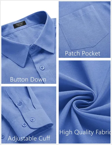 Vista 5 de COOFANDY Camisa de vestir Oxford de manga larga con botones para hombre, casual, ajuste regular