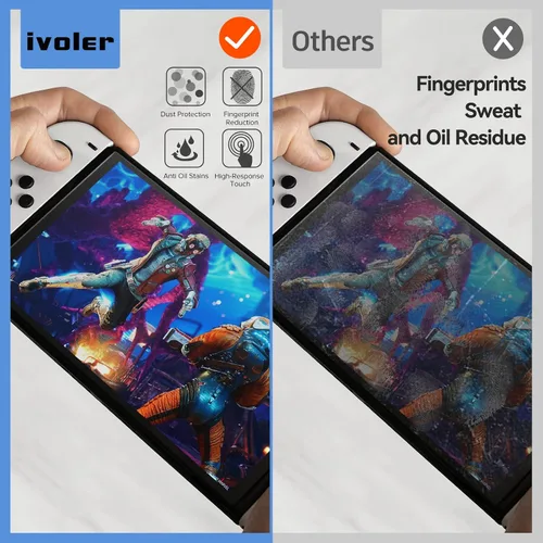 Vista 3 de ivoler Paquete de 2 protectores de pantalla de vidrio templado mate para Nintendo Switch modelo OLED, protector mate antirreflejos con marco