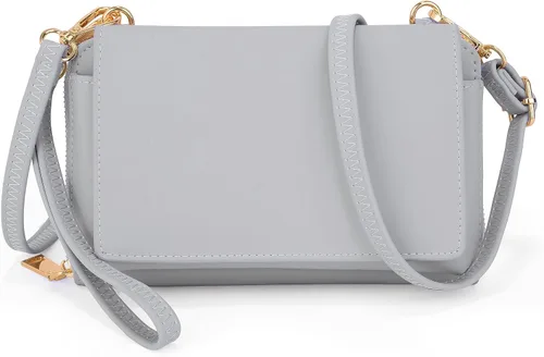 Vista 6 de UTO Cartera RFID para mujer, bolso cruzado para teléfono celular para mujer, tarjetero de viaje de moda, cartera de mano con 2 correas, 1266 Gris