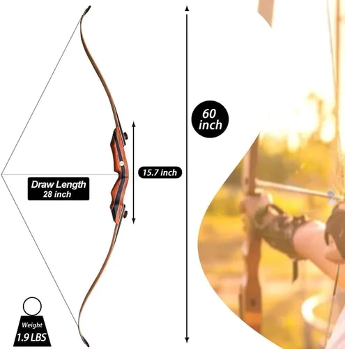 Vista 3 de PMZ Recurve Bow and Arrow Set, 60" Wooden Takedown Hunting Bows 20-60 lbs Negro
