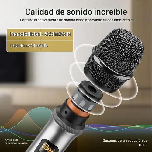 Vista 2 de Micrófono inalámbrico TONOR, sistema de micrófono de mano inalámbrico de metal UHF con receptor recargable, para karaoke, canto, fiesta, boda, DJ
