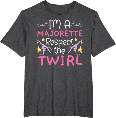 Vista 13 de Camiseta con texto en inglés "I A Majorette Respect The Twirl Baton Twirling", Negro