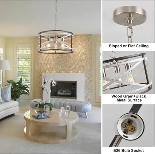 Vista 4 de Candelabros de granja para comedor, lámpara de metal de 3 luces, lámpara de araña rústica de 18.5 pulgadas, lámpara colgante para cocina, vestíbulo