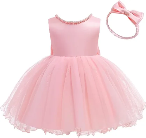 Vista 3 de 6M-6T - Vestido de bebé para niñas, vestido de encaje sin espalda, vestido de princesa formal para niños pequeños