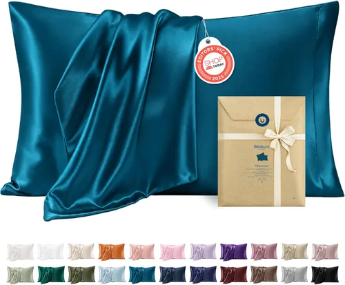 Vista 54 de Bedsure Paquete de 2 fundas de almohada de satén similares a las fundas de almohada de seda tamaño estándar, funda de almohada para mujeres que
