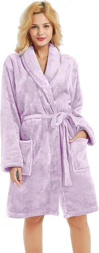 Vista 9 de U2SKIIN - Bata de felpa para mujer, batas cortas y acogedoras de felpa suave para mujer con cuello de chal, bata de spa cálida A-Negro