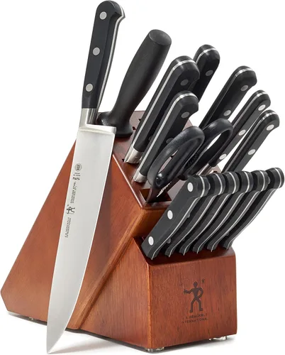 Vista 9 de HENCKELS Juego de bloques de cuchillos de 14 piezas 6 cuchillos de carne, para pelar, utilidad dentada, preparación, pan, chef, afilar acero
