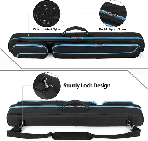 Vista 4 de Estuche para Taco de Billar, Estuche para Taco de Billar 2 x 2 con Ranuras para 2 Ejes y 2 Culatas, Funda de Transporte de Taco de Billar Resistente