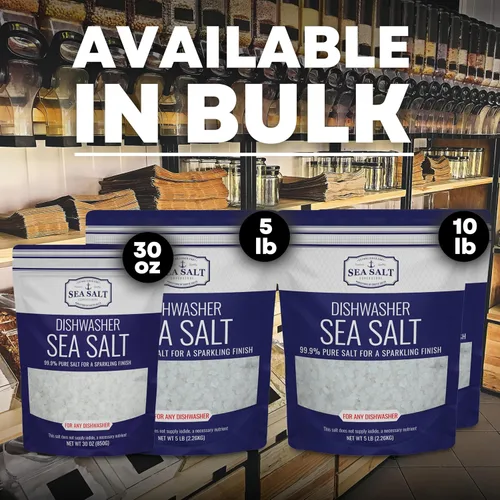 Vista 5 de Sal para lavavajillas, suavizante de agua natural, sal marina gruesa de grado alimenticio compatible con lavavajillas Miele, Thermador, Whirlpool