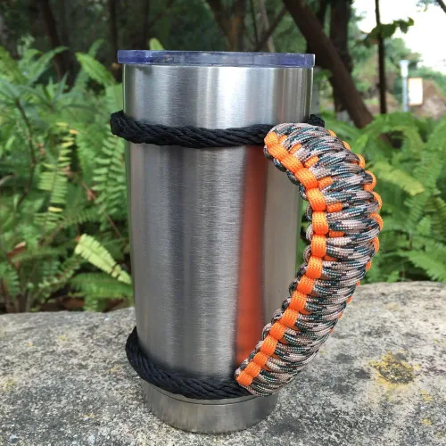 Vista 14 de Mango de Paracord hecho a mano para vaso Yeti/Rtic/Ozark Trail Rambler de 30 onzas (negro)