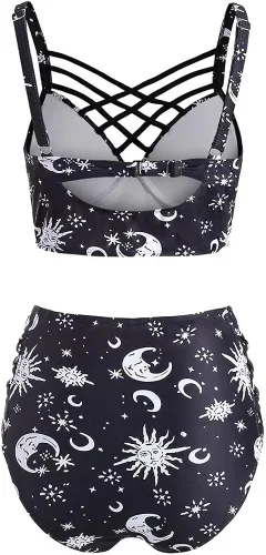 Vista 2 de JMSUN Summer - Traje de baño tankini de cintura alta para mujer, diseño de estrella y luna