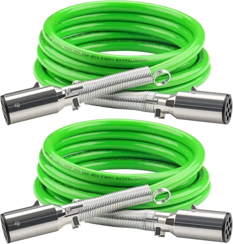 Vista 7 de CheeMuii Paquete de 2 cables de remolque de 7 vías de 12 pies, cable de alimentación eléctrica ABS de alta resistencia, cable de alimentación verde
