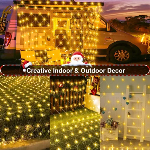 Vista 6 de DBFAIRY Luces de Red de Navidad de 5 x 5 Pies que Funcionan con Batería 100 LED Luces de Red para Arbustos con Control Remoto Temporizador Regulable