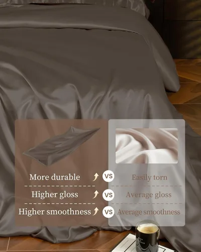 Vista 3 de THXSILK Juego de funda de edredón de seda de 25 momme, 4 piezas (1 funda de edredón + 1 sábana bajera + 2 fundas de almohada), juego de ropa de cama