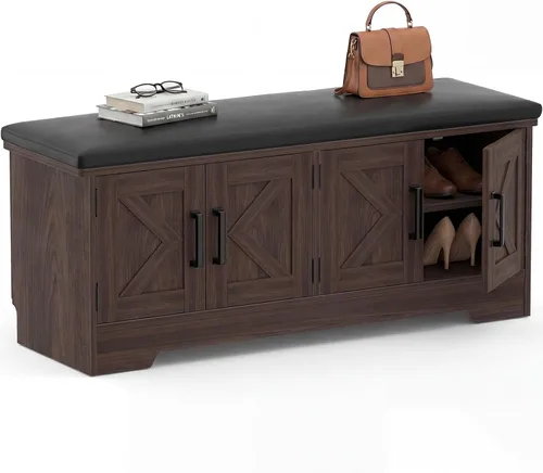 Vista 12 de Armocity Banco de almacenamiento de zapatos de granja de 43.3 pulgadas con Negro