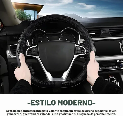 Vista 5 de Funda para volante de automóvil, 15 pulgadas, antideslizante, de cuero transpirable, protector de volante suave envolvente completo para hombres