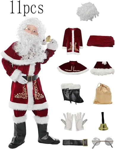 Vista 4 de Juego completo de disfraz de Papá Noel, juego completo de decoraciones de Papá Noel, traje de Papá Noel para adultos y niños