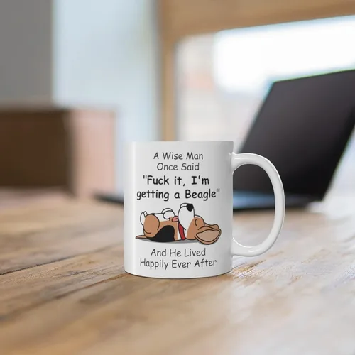 Vista 6 de Taza divertida para mujeres dueñas de mascotas – Taza para café «A Wise Woman Once Said», blanca, 325 ml., Beagle - Sabio hombre 1