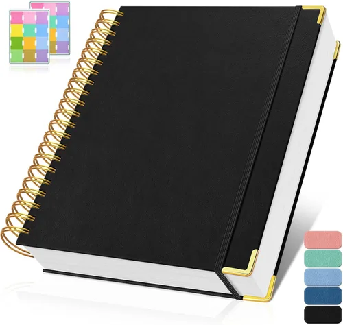 Vista 15 de Cuaderno de papel cuadriculado, cuaderno de cuadrícula en espiral de 8.5" X 11", diario de cuero de tapa dura de 300 páginas, cuaderno de papel
