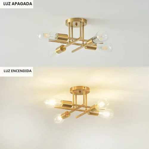 Vista 6 de Moderna lámpara de techo semiempotrada, 4 luces de casa de campo, montaje de techo dorado, luces de techo para interiores, para sala de estar