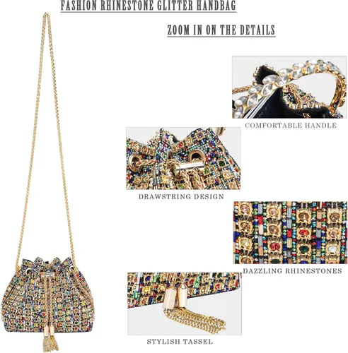 Vista 3 de Bolso de noche con diamantes brillantes para mujer, bolso de mano con diamantes de imitación para fiesta, baile de graduación, cóctel