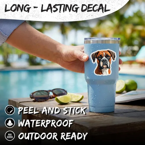 Vista 3 de Calcomanía tipo bóxer de 4 pulgadas, diseño de perro juguetón, diseño de perro de trabajo, impermeable, para laptop, botella de agua, vaso