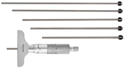 Vista 3 de Mitutoyo Series 129 Vernier calibrador de profundidad, varillas intercambiables, tipo micrómetro, pulgada, 1 Tipo de micrómetro
