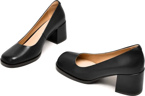 Vista 5 de FEMSTEP Zapatos casuales de tacón bajo para mujer, de piel mate, puntera cuadrada, 2.5 pulgadas