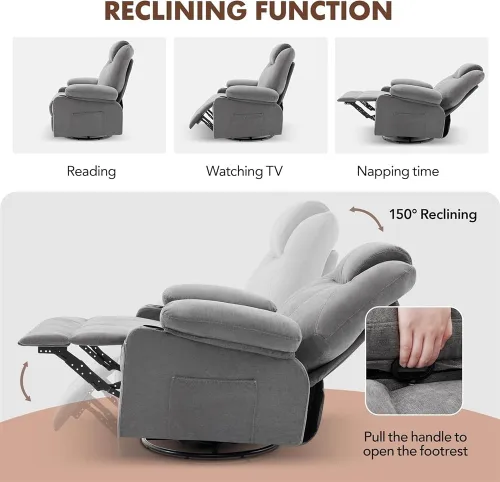 Vista 3 de Mecedora reclinable con masaje y calefacción, silla ergonómica giratoria para sala de estar sofá individual clásico