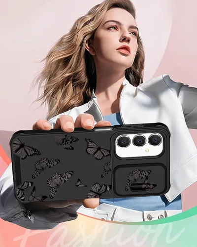 Vista 6 de Funermei Funda para teléfono Samsung Galaxy A15 5G - [2 en 1] Funda para teléfono de mujeres lindas chicas, diseño femenino de mariposa negra
