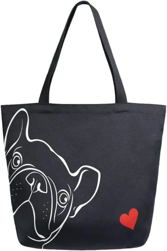 Vista 3 de ALAZA - Linda bolsa de lona grande con diseño de bulldog pug negro francés, reutilizable, para compras, con asas, resistente, lavable Multi 13