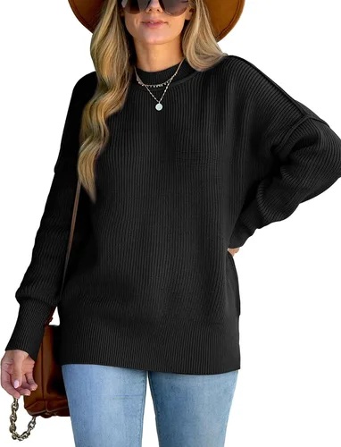 Vista 2 de XIEERDUO Suéteres de punto de manga larga con cuello redondo para mujer, suéter de gran tamaño, moda de otoño 2023
