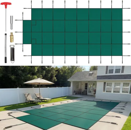 Vista 19 de VEVOR Cubierta rectangular para piscina de 12 x 20 pies, toldo de invierno de PVC color carbón, impermeable y repelente de suciedad